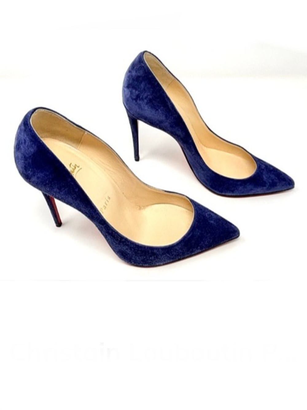Christain Louboutin Pigalle Follies Pointed Toe Blue Suede Heels Pumps 37